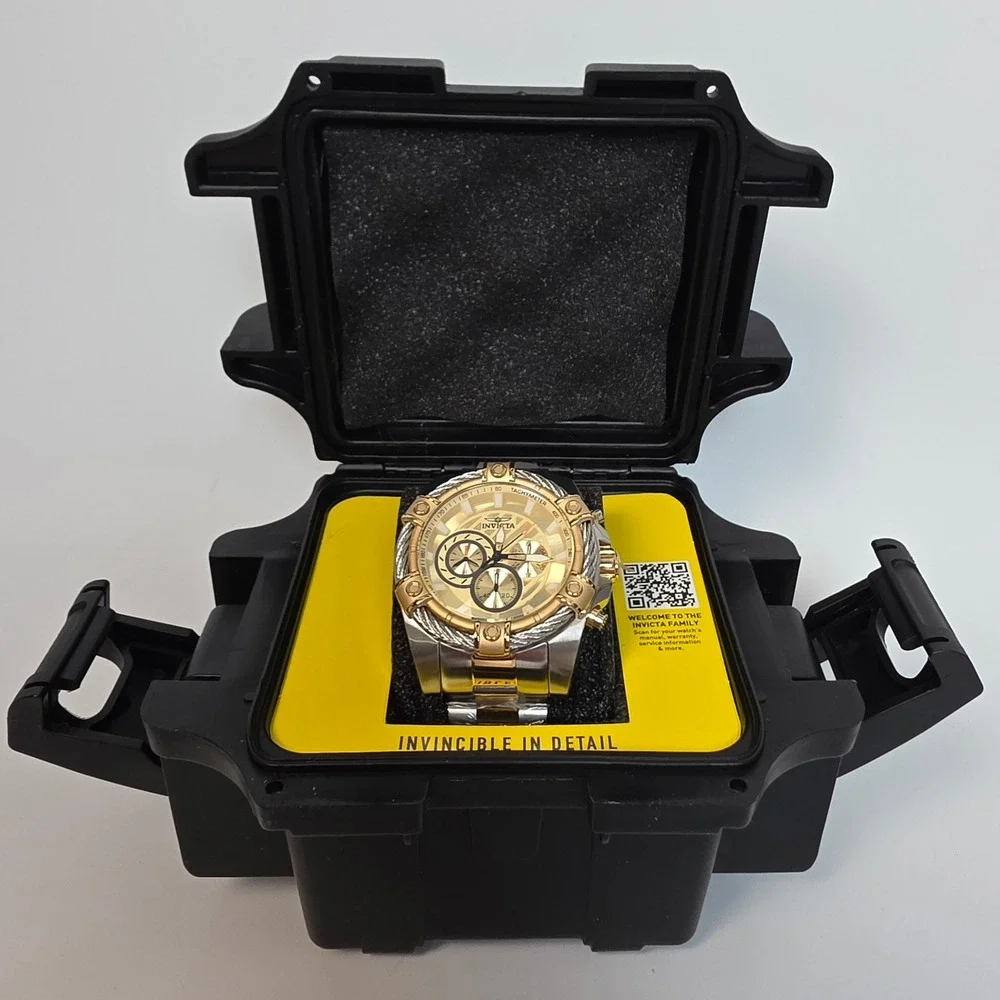 Invicta Bolt Ace Mens Watch 52mm Gold Steel (49747) Black Diver Box Included New